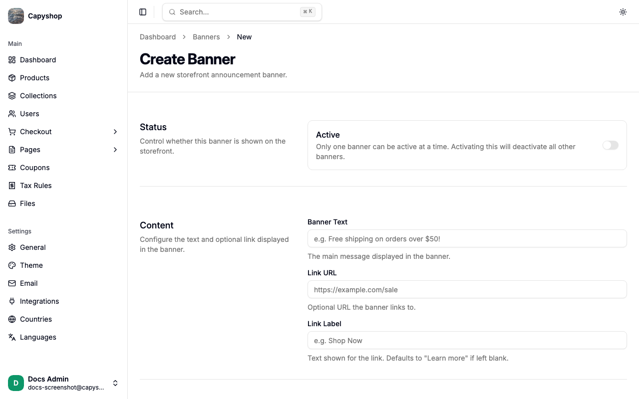 Create banner form