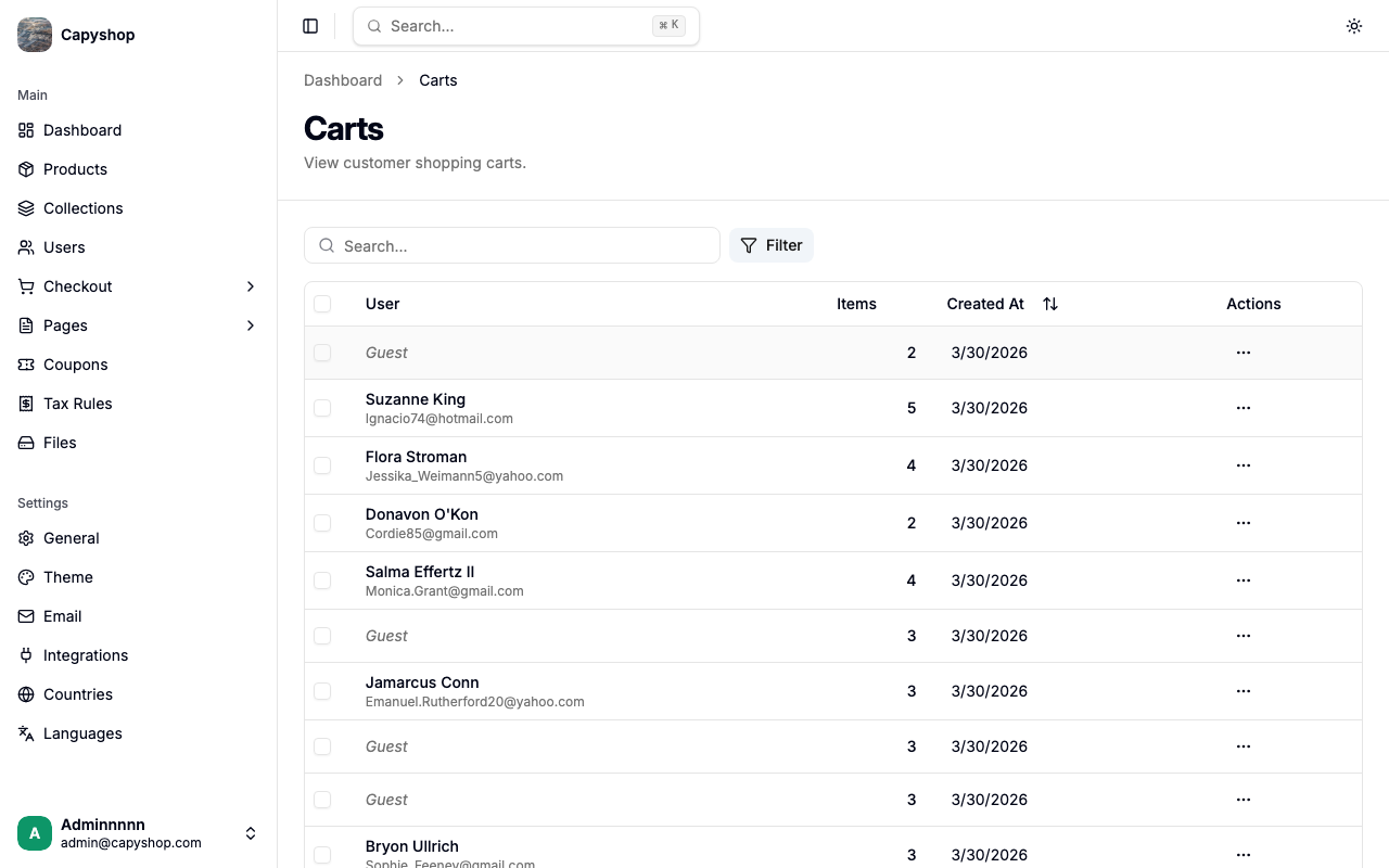 Carts list