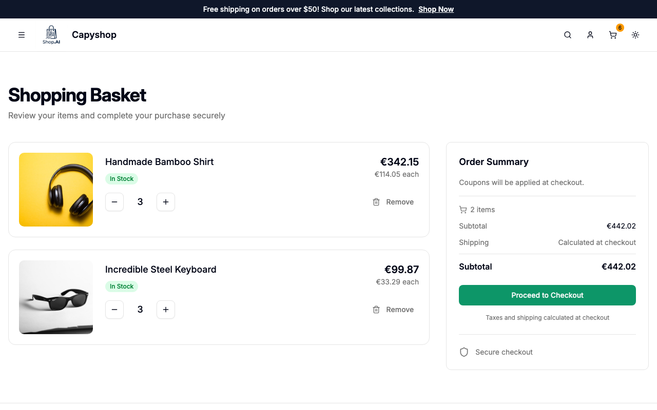 Storefront cart page