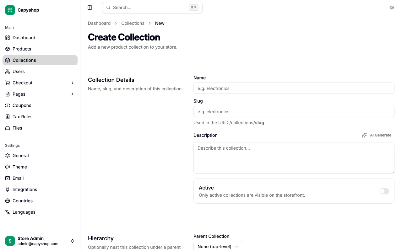 Create collection form