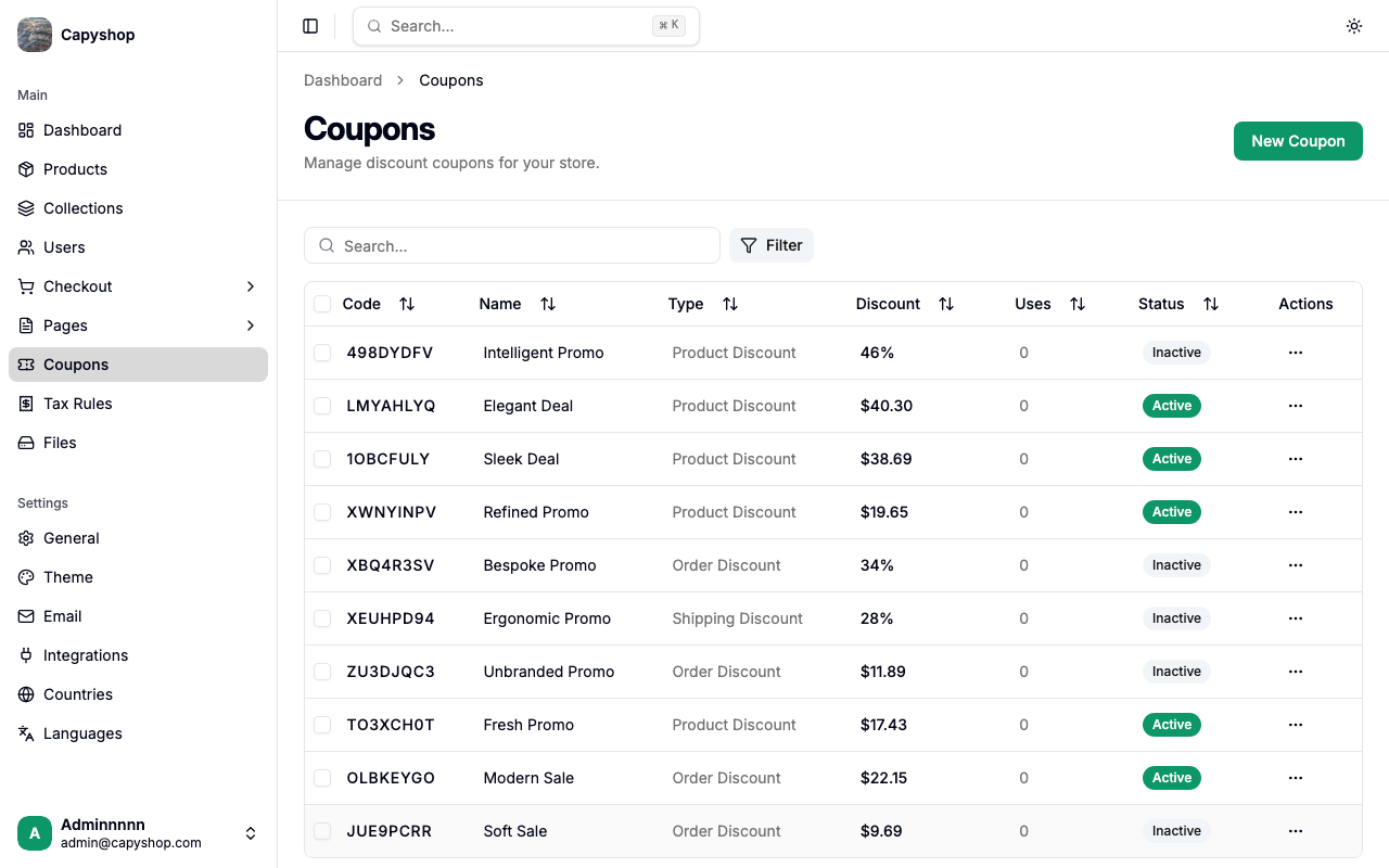 Coupons list