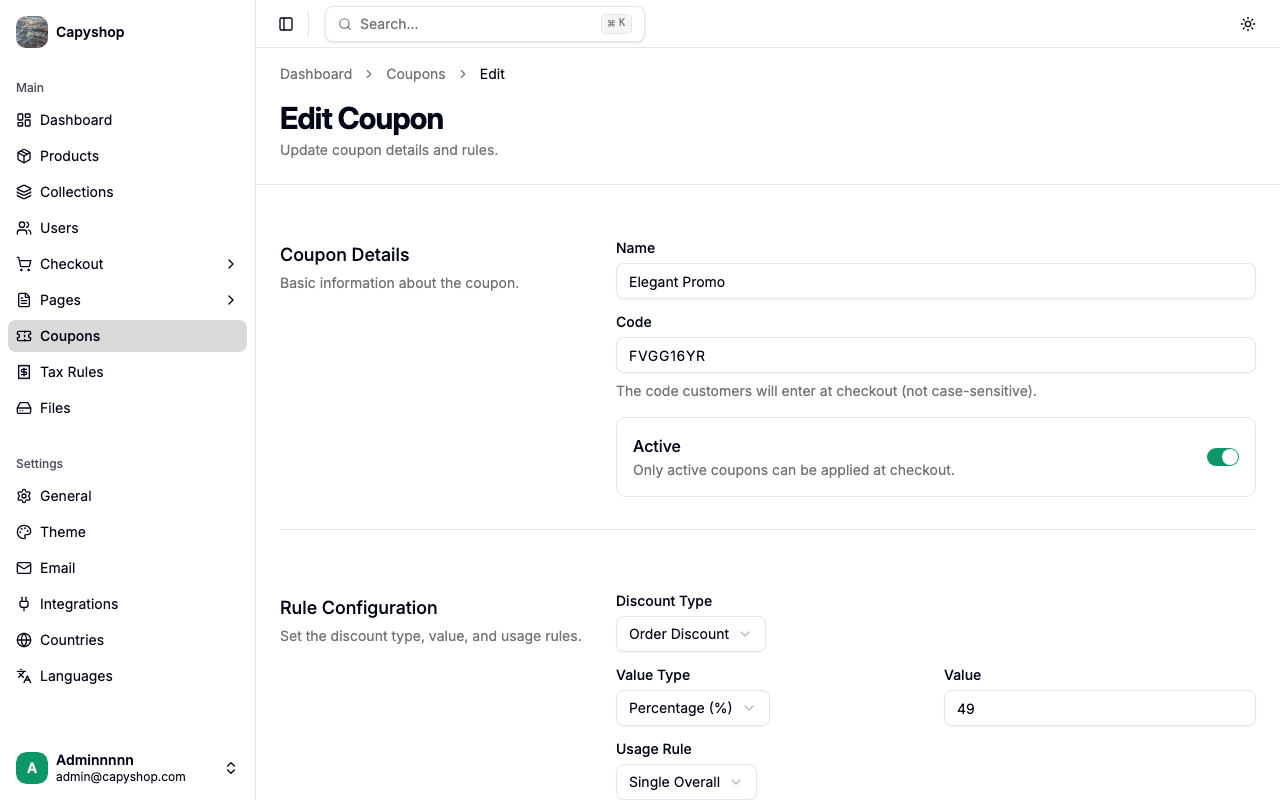 Edit coupon
