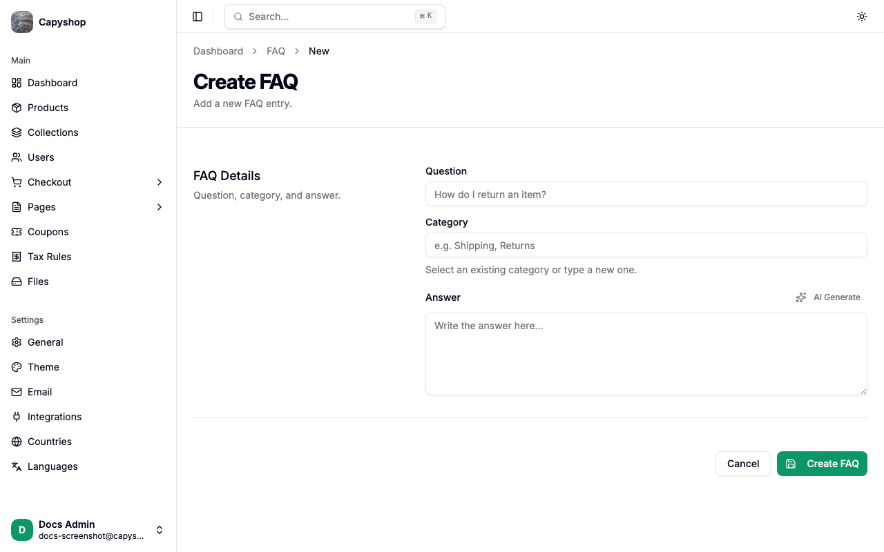 Create FAQ form