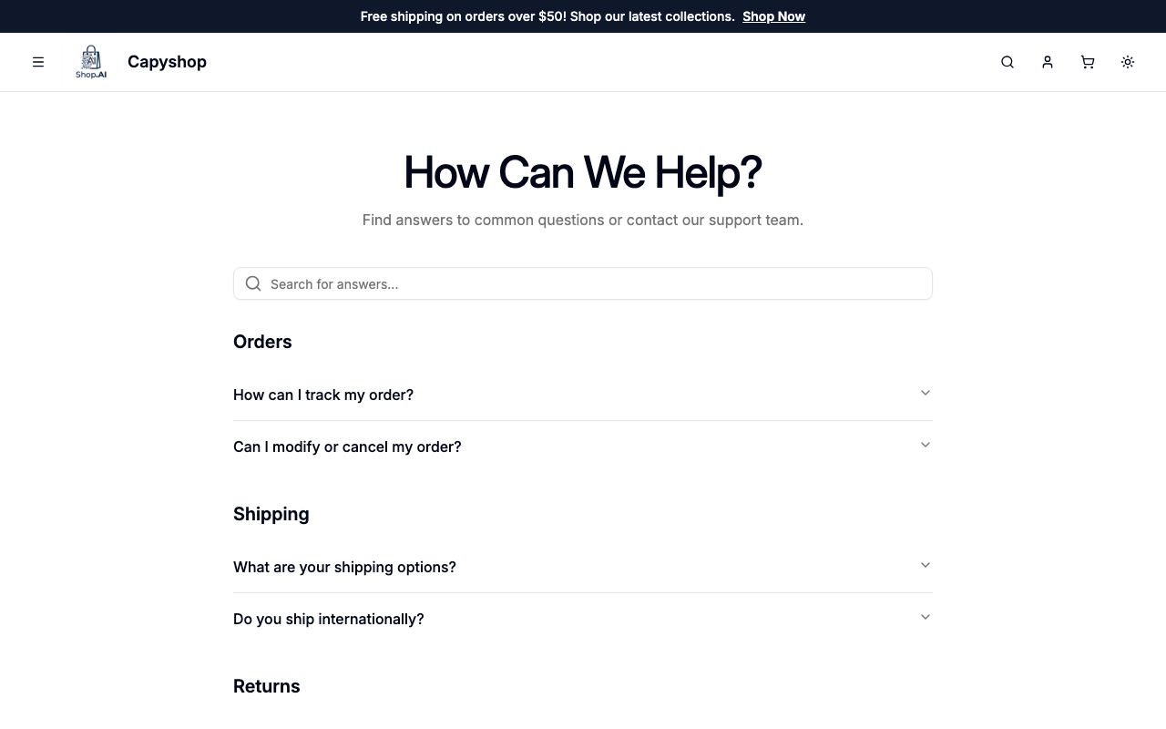 Storefront FAQ page