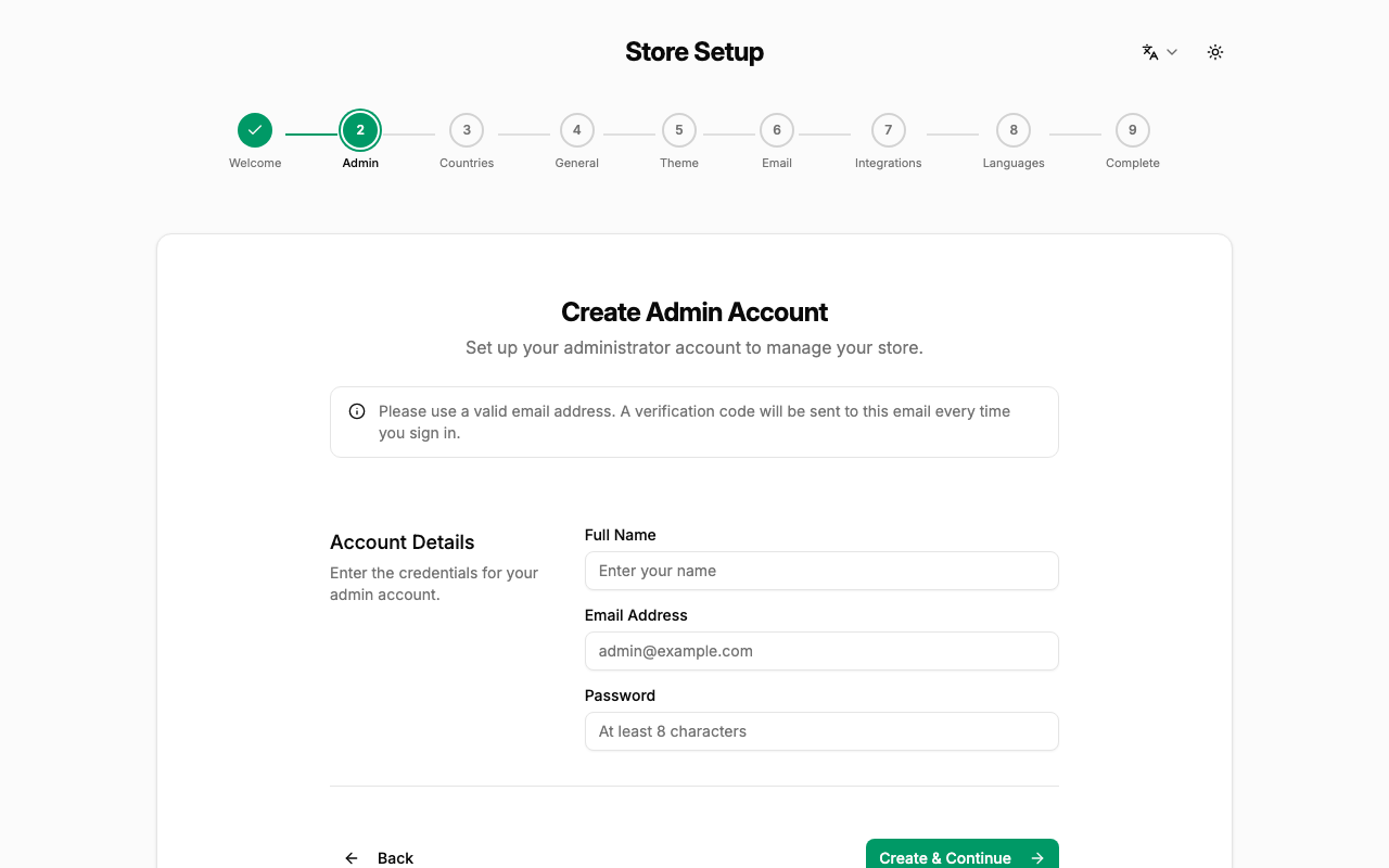 Admin account form