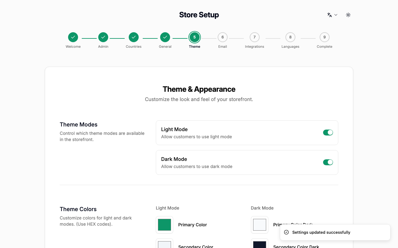 Theme settings