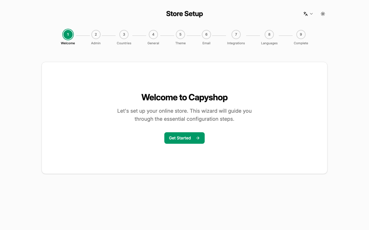 Welcome screen