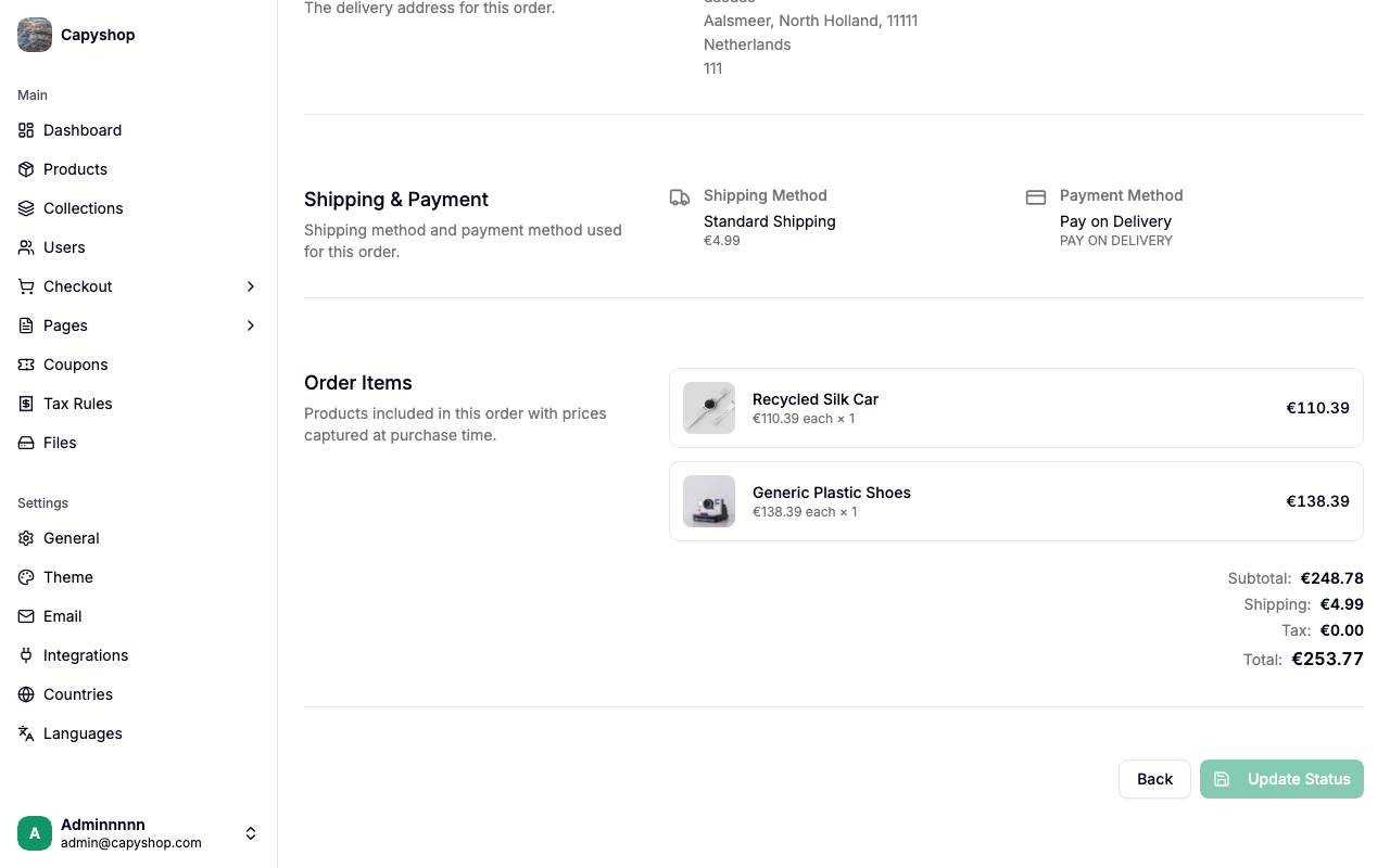 Order detail — items section