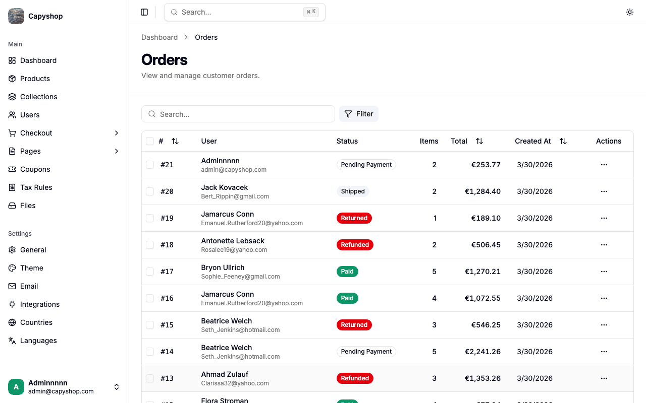 Orders list