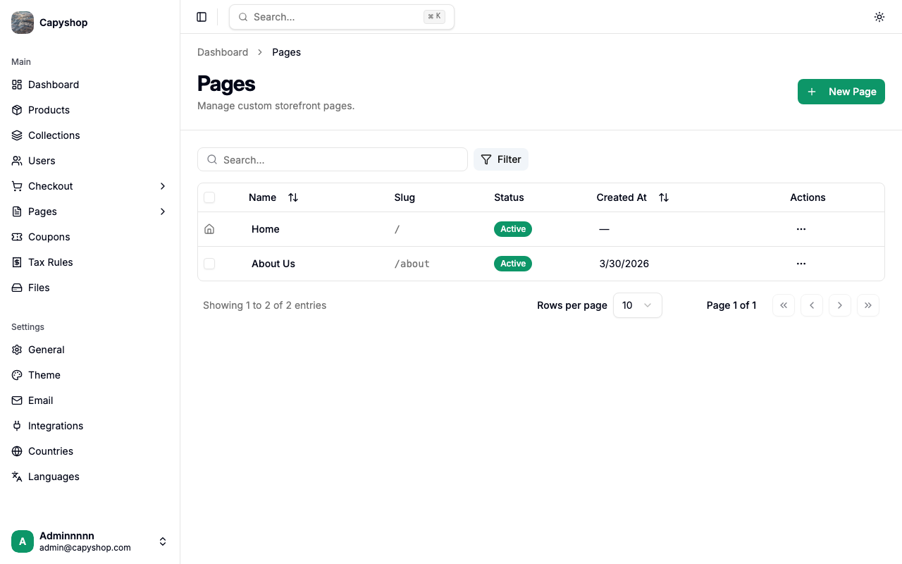 Pages list