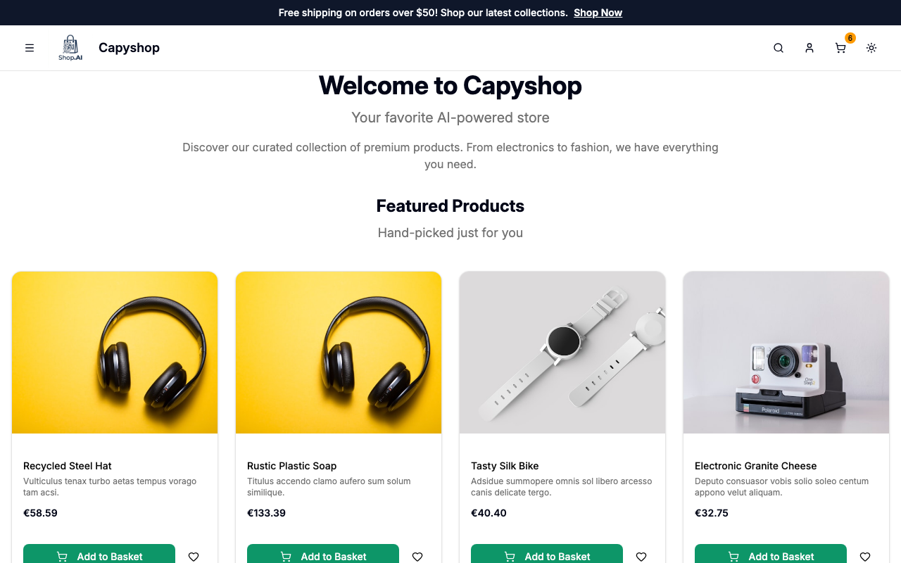 Storefront home page