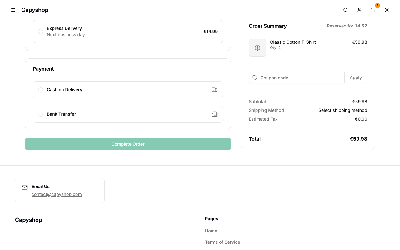 Payment methods at checkout
