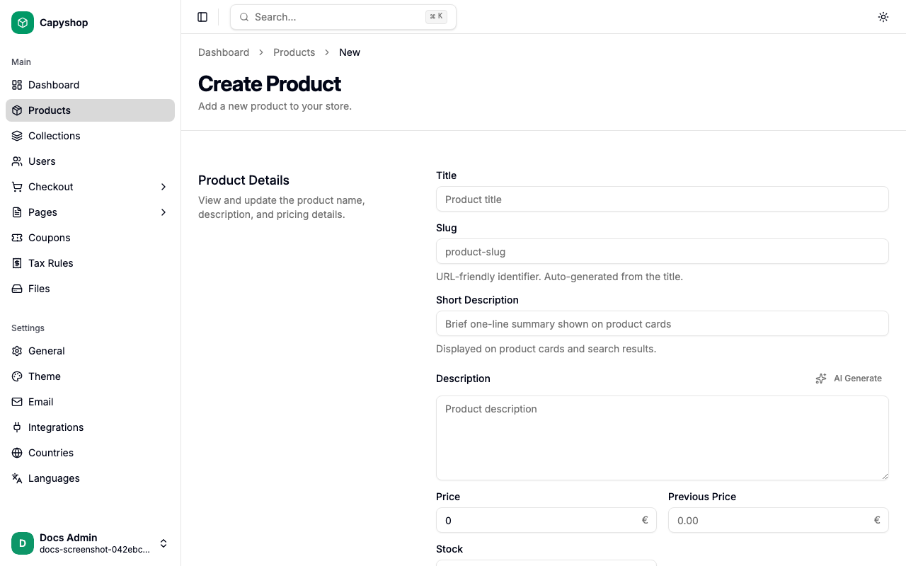 Create product form