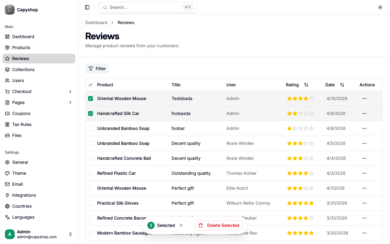 Bulk delete reviews