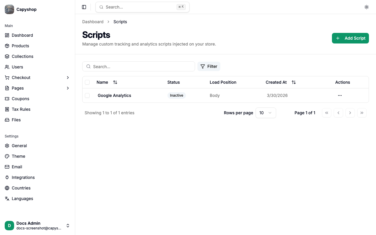 Scripts list