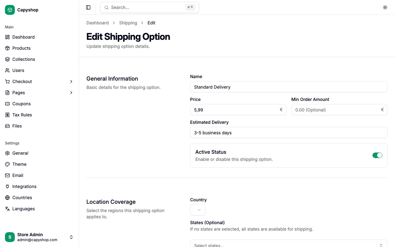 Edit shipping option