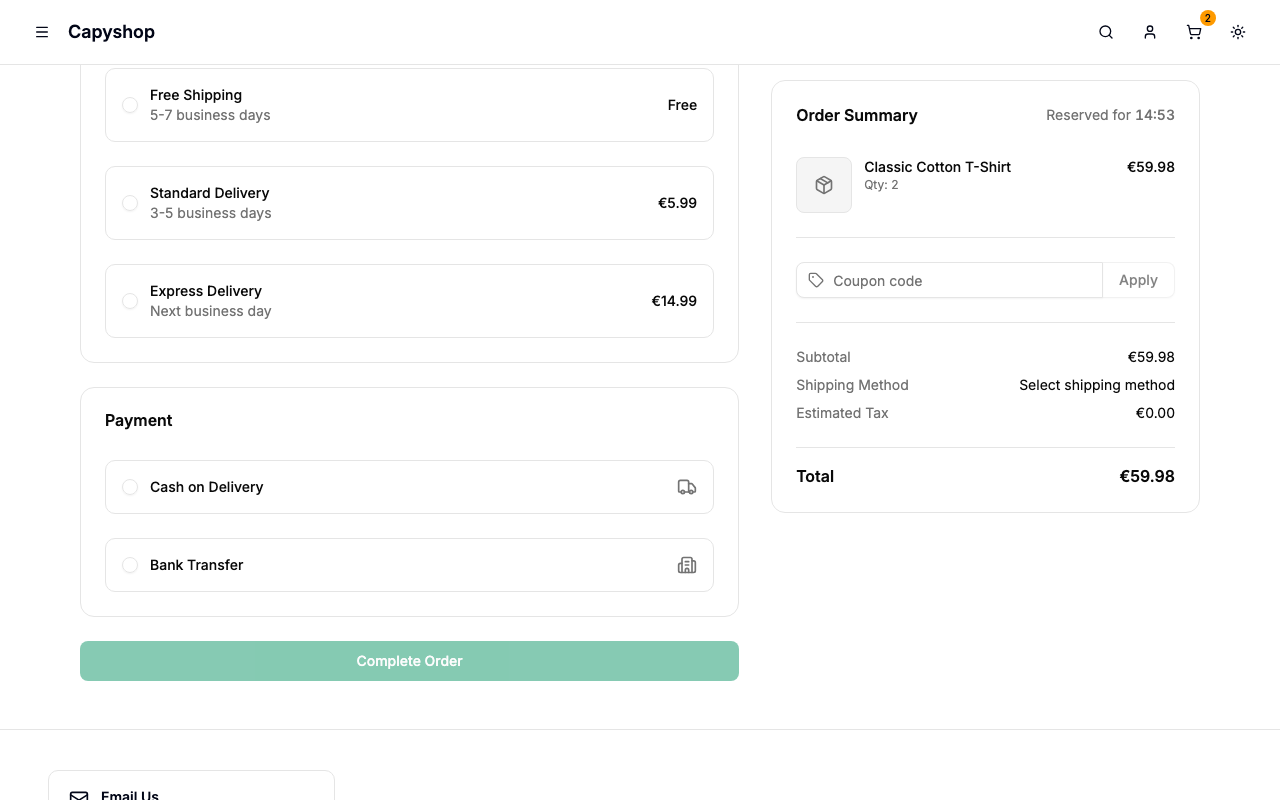 Shipping options at checkout