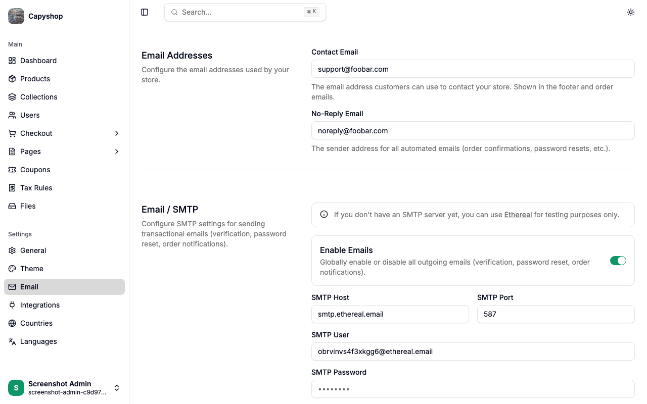 Email settings