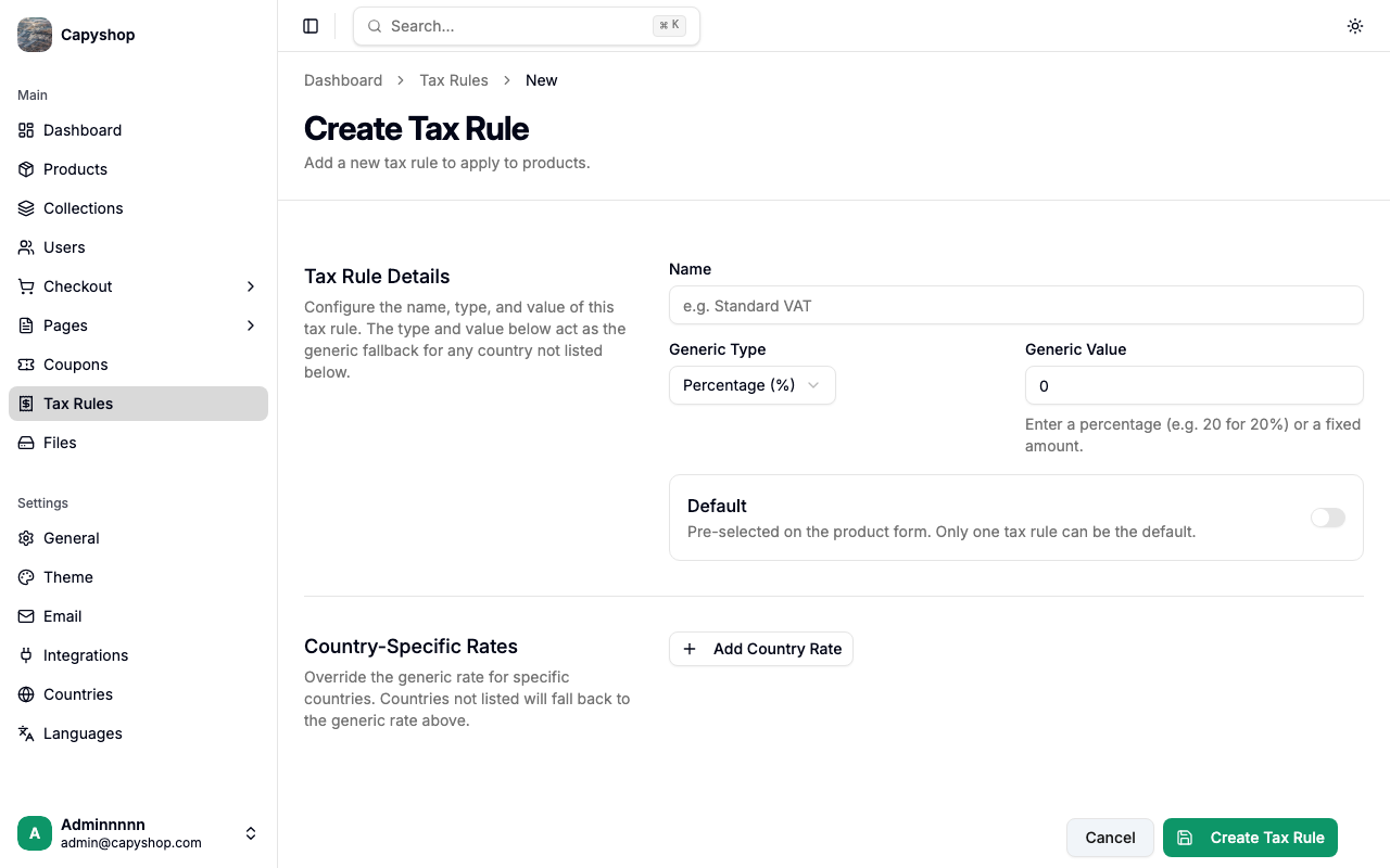 Create tax rule
