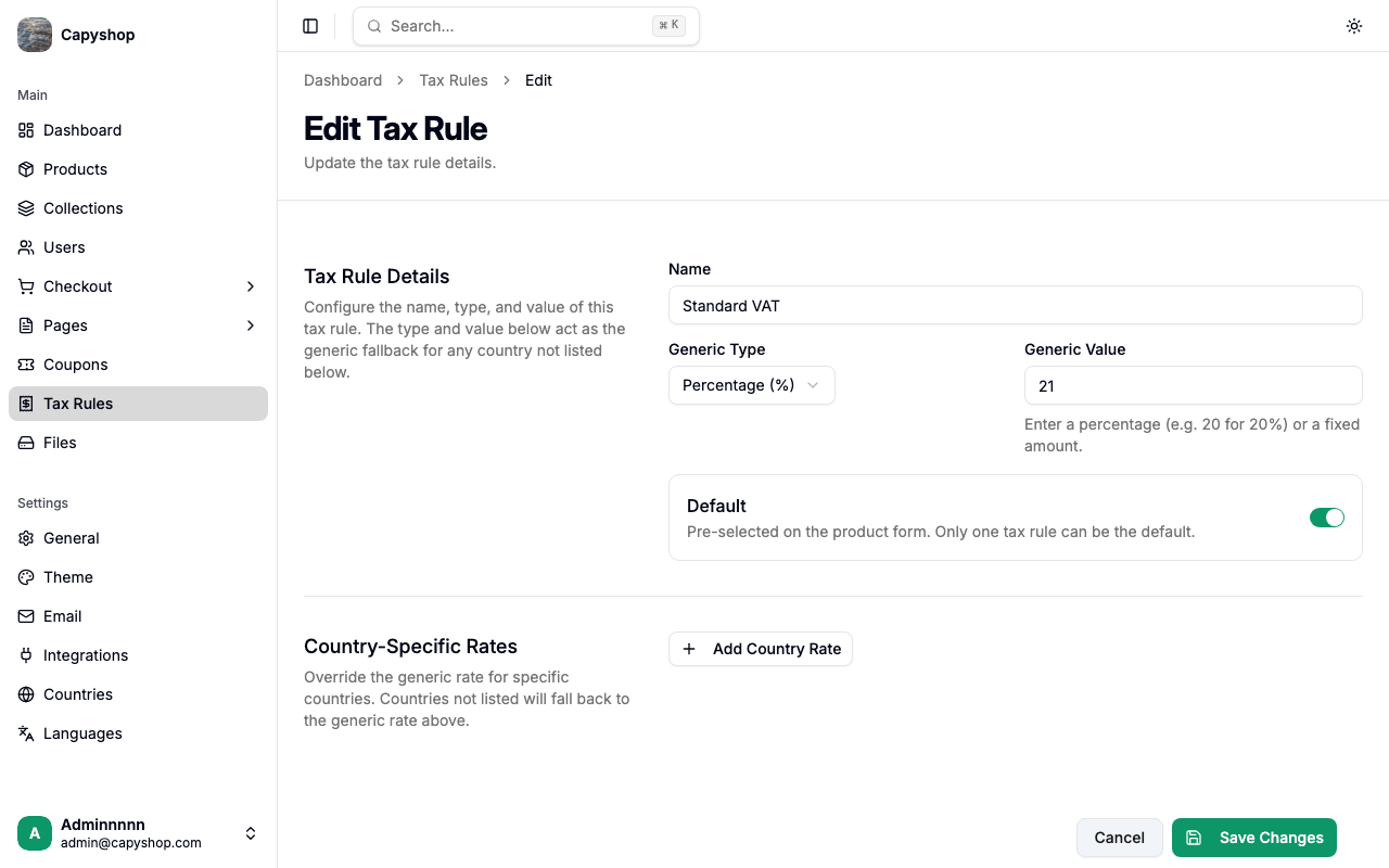 Edit tax rule