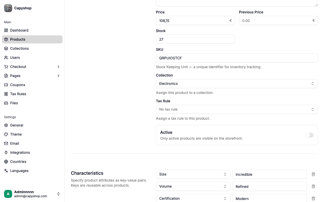 Product tax rule dropdown