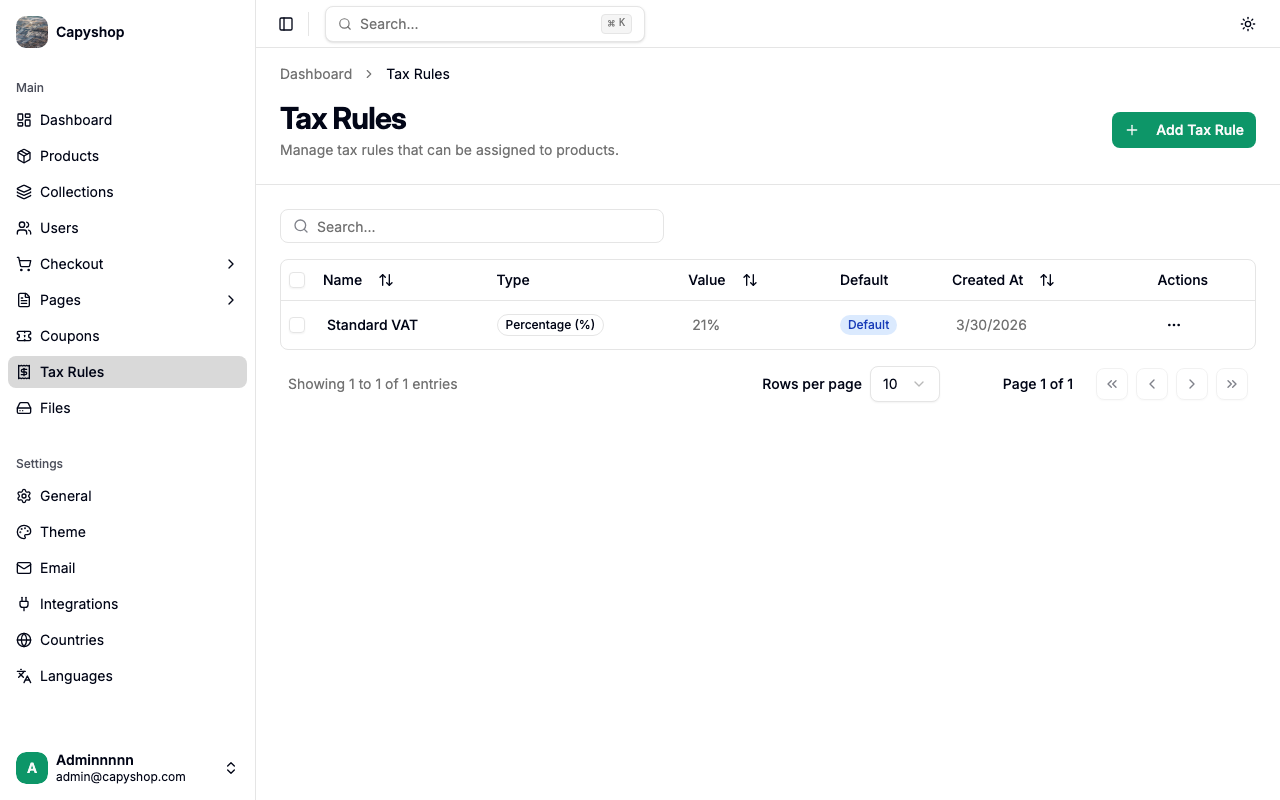 Tax rules list