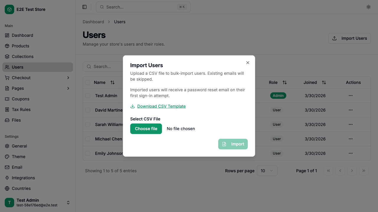 Import Users dialog